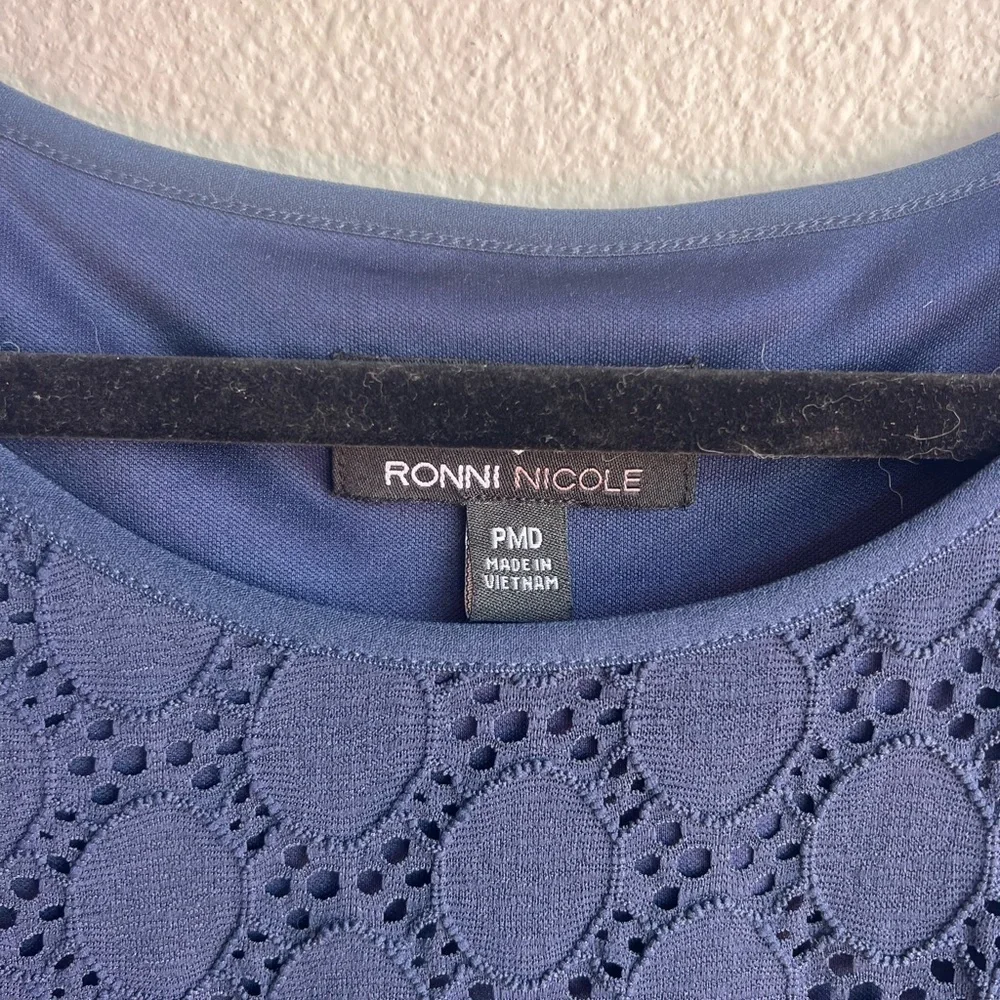 Ronni Nicole Navy Eyelet Dress with Short Sleeves